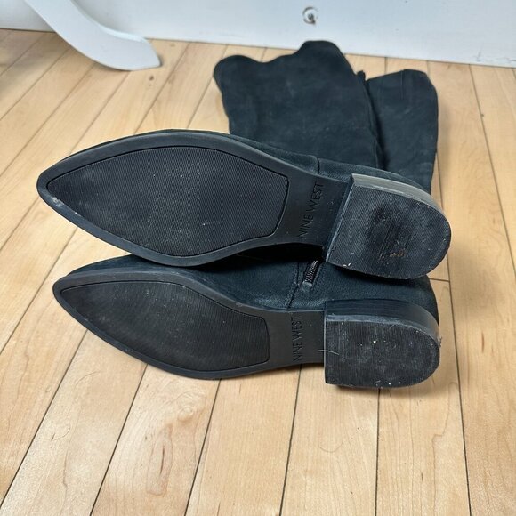 NINE WEST Black Suede Flat Riding Boot Size 8.5M Pointed Toe - Picture 13 of 16